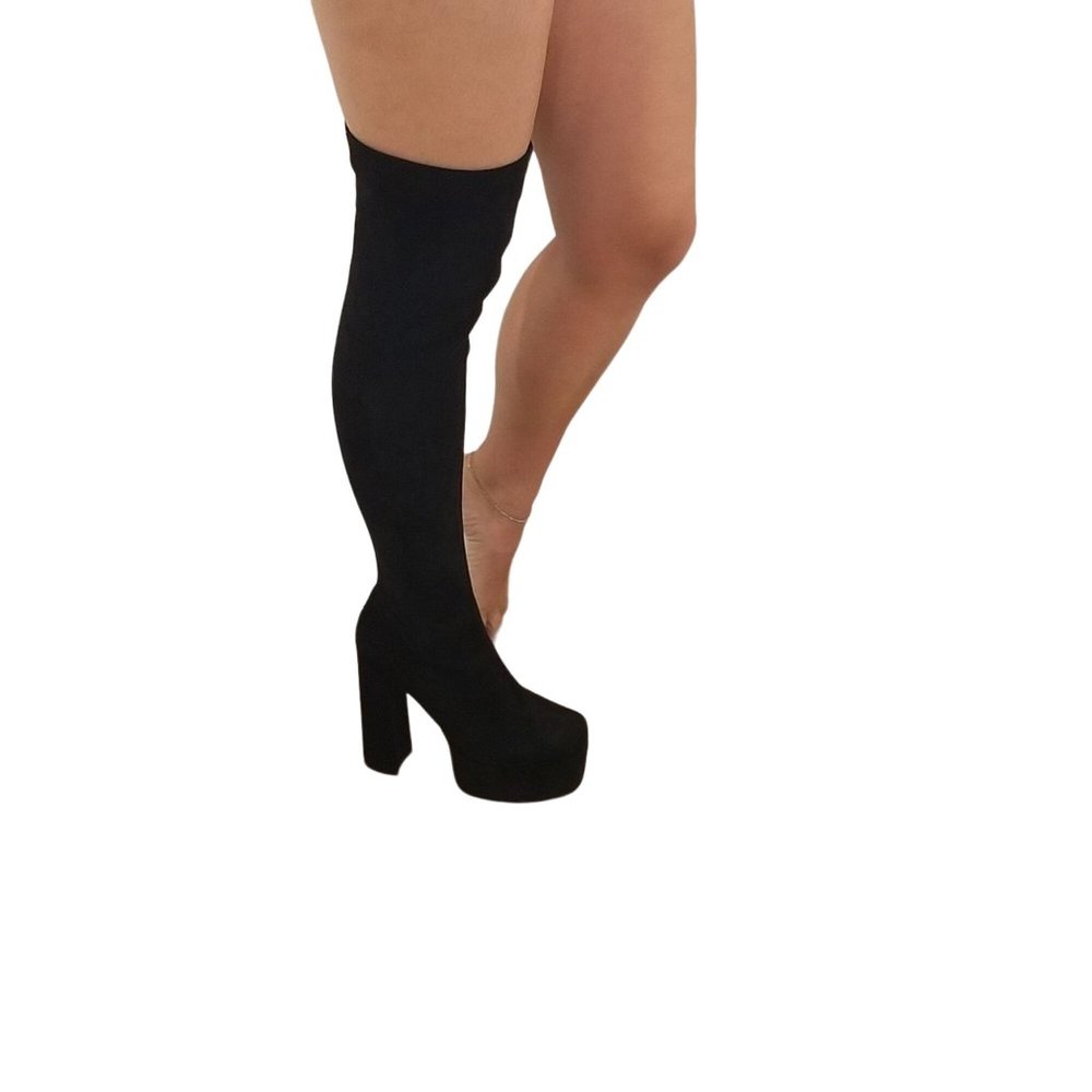 Unbranded Black Over Knee Platform Boots Chunky Heels Fits Women 8-8.5